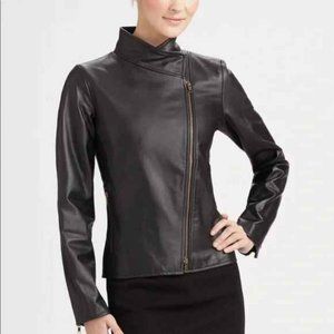 *Just Reduced* Eileen Fisher Designer Black/Moto Asymmetrical Leather Jacket XL